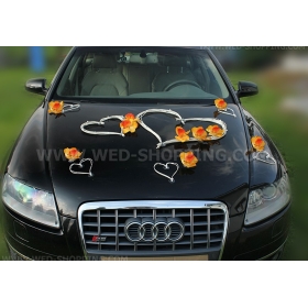 Valkoinen sydämet Häät auto koristelu oranssi orkideat