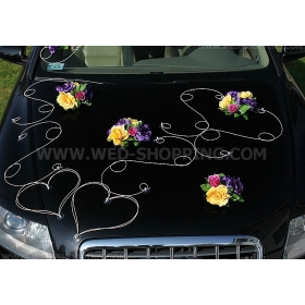 Kunniamerkki hääauto violetti-keltainen-viininpunainen ruusuja