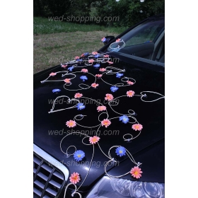 Kunniamerkki hääauto persikka ja sininen koiranputkea rottinki sydän