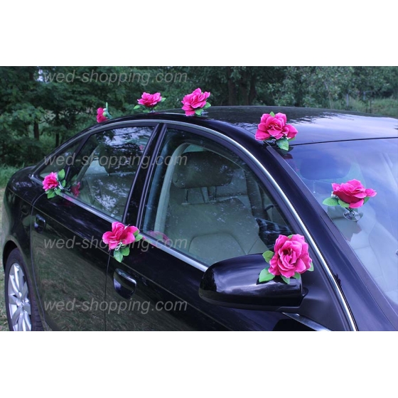 Hääauton koristelu Bourgogne ruusut