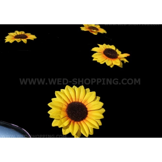 Auringonkukat imukupilla Koristelu hääauto