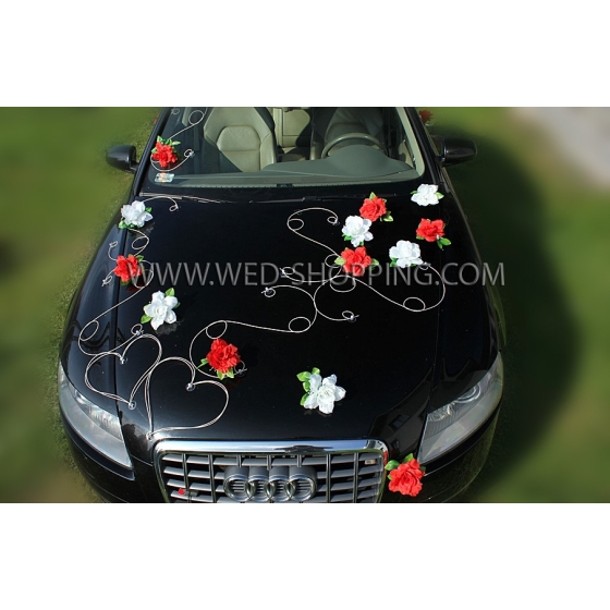 Koristeluun sarja häät auto - punainen-valkoinen Roses