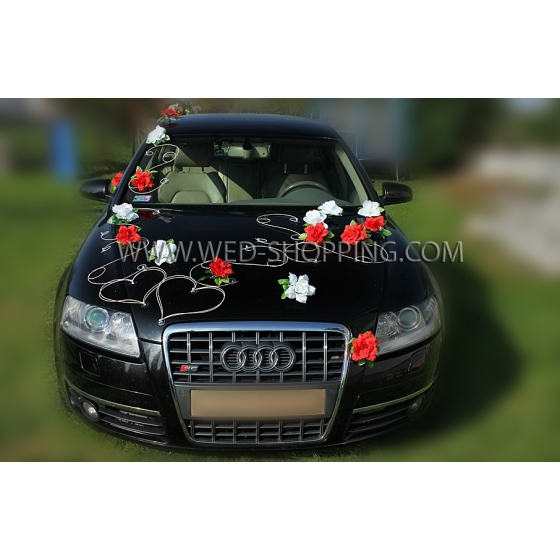 Koristeluun sarja häät auto - punainen-valkoinen Roses