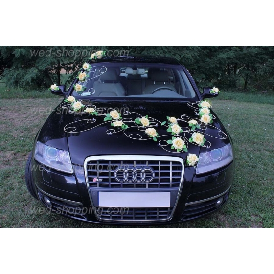 Kunniamerkki hääauto keltainen-kulta ruusuja