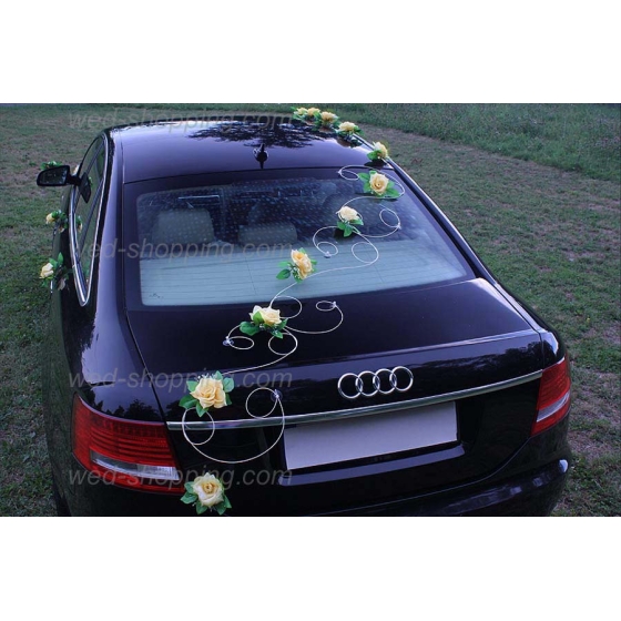 Kunniamerkki hääauto keltainen-kulta ruusuja