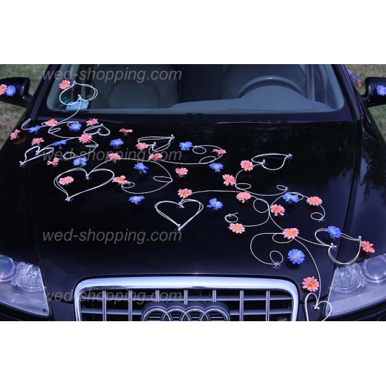 Kunniamerkki hääauto persikka ja sininen koiranputkea rottinki sydän