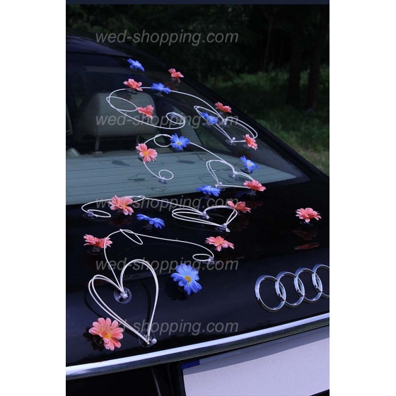 Kunniamerkki hääauto persikka ja sininen koiranputkea rottinki sydän