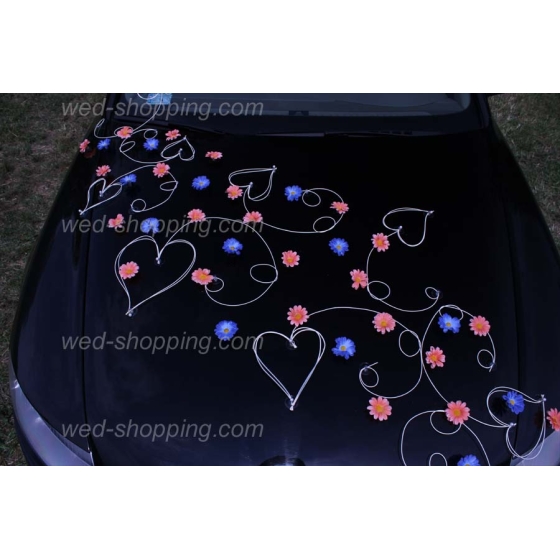 Kunniamerkki hääauto persikka ja sininen koiranputkea rottinki sydän