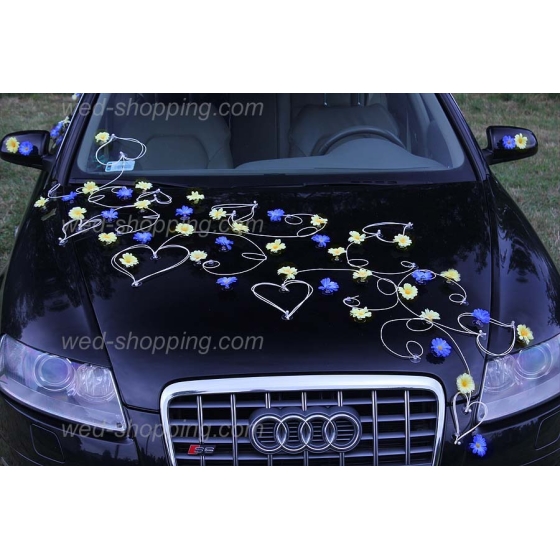 Kunniamerkki hääauto keltainen-sininen koiranputkea