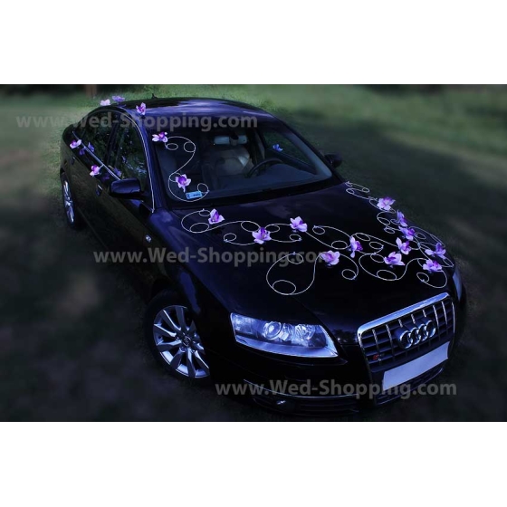 Kunniamerkki hääauto liila orkideat