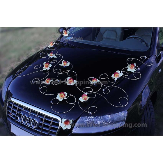 Kunniamerkki hääauto keltainen orkideat