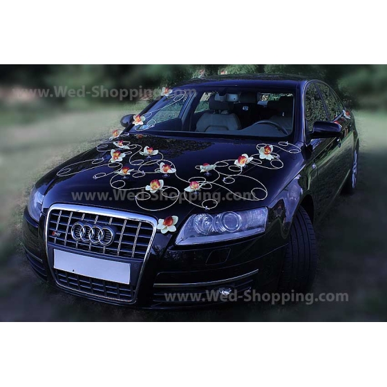 Kunniamerkki hääauto keltainen orkideat