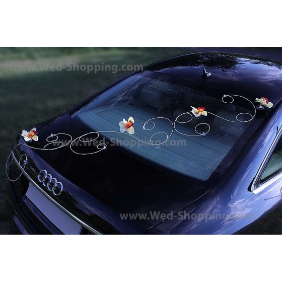 Kunniamerkki hääauto keltainen orkideat