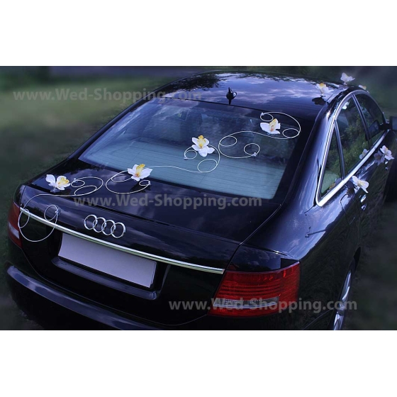 Kunniamerkki hääauto valkoinen orkideat