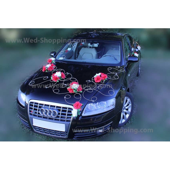 Valkoinen ja punaiset ruusut Kunniamerkki hääauto