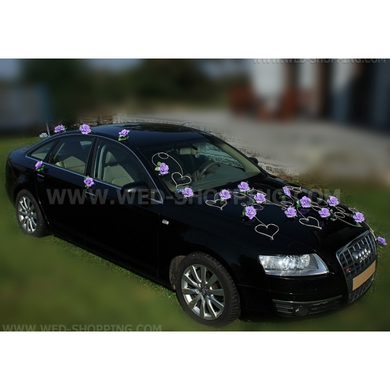 Koristelu hääauto vaalea lila ruusuja