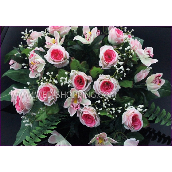 Häät auton kruunu Ruusut ja orkideat - vaaleanpunainen