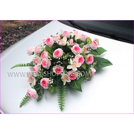 Häät auton kruunu Ruusut ja orkideat - vaaleanpunainen