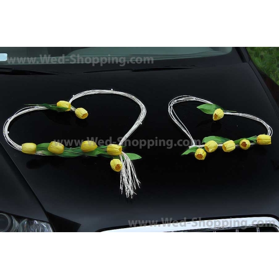 Kunniamerkki häät auto keltainen tulppaanit