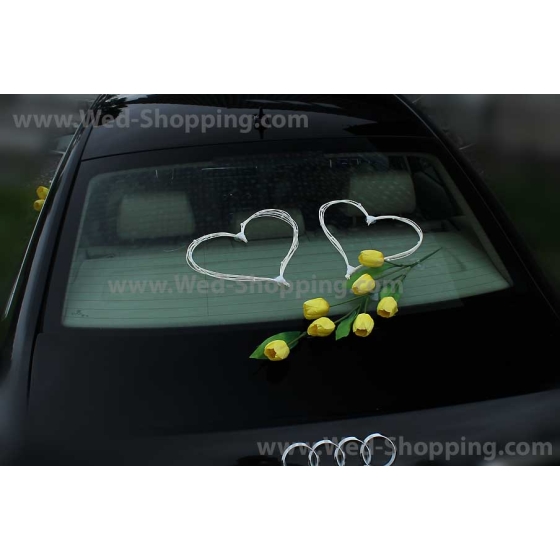 Kunniamerkki häät auto keltainen tulppaanit