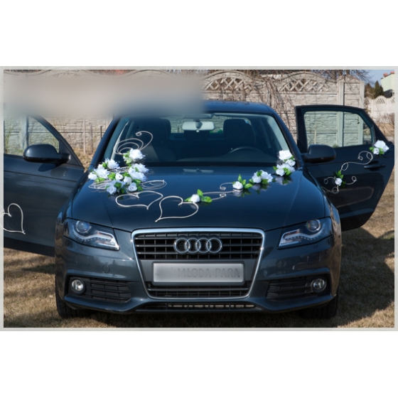 Häät auton koristelusarja Valkoiset ruusut Venice