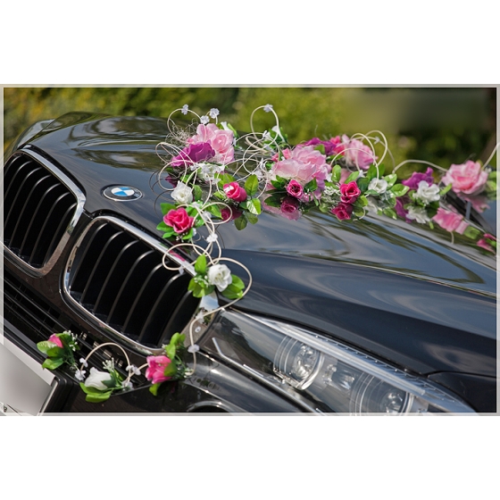 Häät Kukat Auton koristelu Häät vaaleanpunainen valkoinen