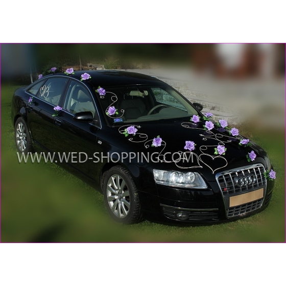 Koristeruusu Hääauton koristelu lila ruusuja