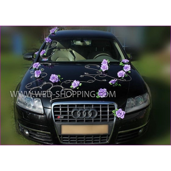 Koristeruusu Hääauton koristelu lila ruusuja