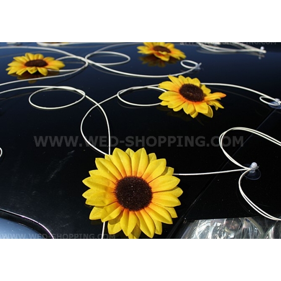 Koristelu hääauto auringonkukat