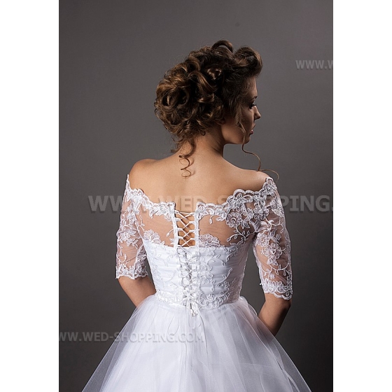 Off olkapää pitsi bolero takki puoli pitkät hihat kirjonta pitsi norsunluu takaisin kiinnitys - sidottu