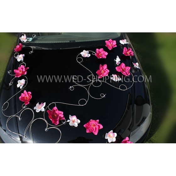 Häät auton sisustus kit - vaaleanpunainen daalioiden ja valkoiset orkideat