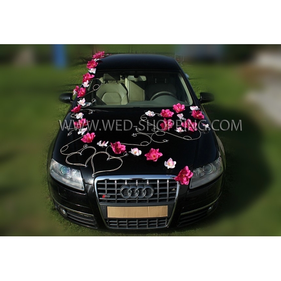 Häät auton sisustus kit - vaaleanpunainen daalioiden ja valkoiset orkideat