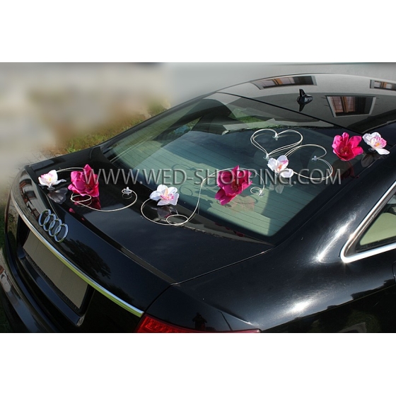 Häät auton sisustus kit - vaaleanpunainen daalioiden ja valkoiset orkideat