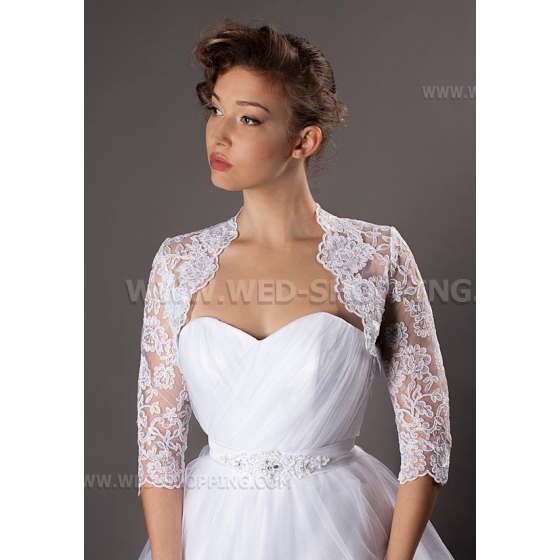 Pitsi bolero olankohautuksella takki kaksi kolmasosaa hihat kirjonta pitsi edessä auki