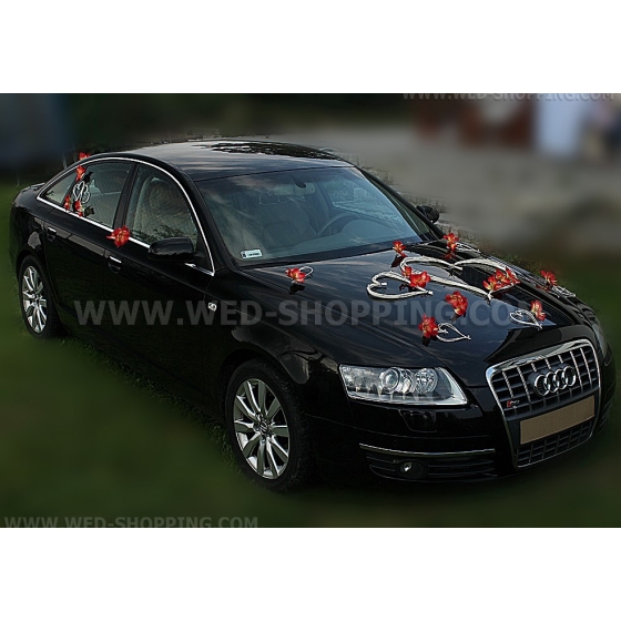 Valkoinen sydämet Häät auto punainen orkideat pakki