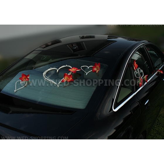 Valkoinen sydämet Häät auto punainen orkideat pakki