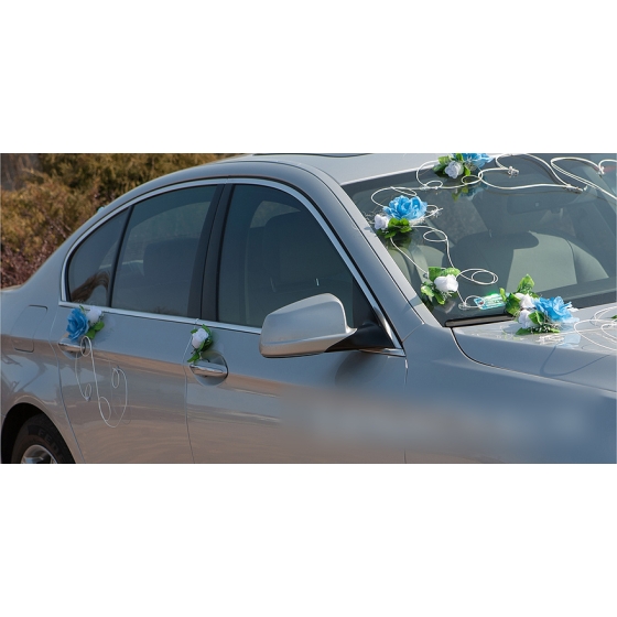 Siniset ja valkoiset ruusut rottinki-sydämet auton koristelu