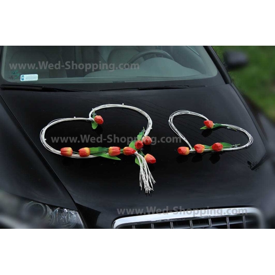 Kunniamerkki häät auto kelta-oranssi tulppaanit kunstbloemen