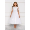 Robe de communion Tulle Satin et Dentelle manches courtes