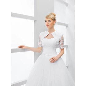 Bolero de mariée satin et dentelle manches 1/2