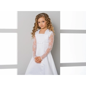 Boléro satin avec manches longues en dentelle communion