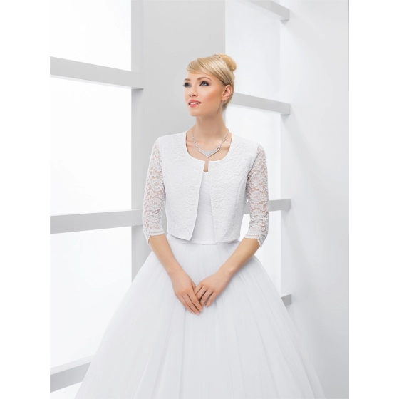 Bolero de mariée satin et dentelle manches 2/3