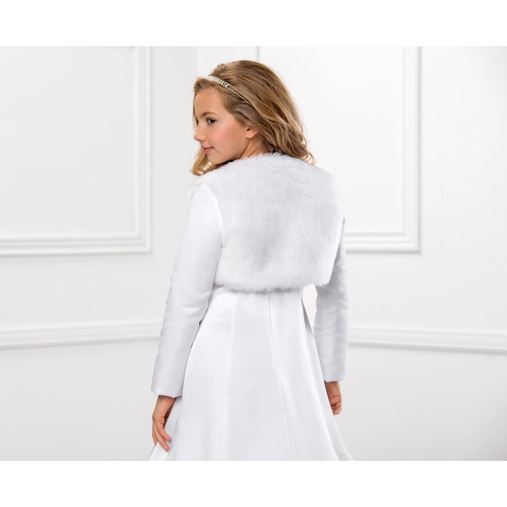 Boléro fourrure avec manches en satin isolé fille communion