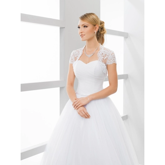 Boléro mariage en dentelle avec paillettes et perles manches courtes