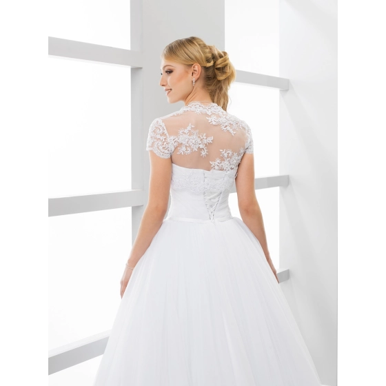 Boléro mariage en dentelle avec paillettes et perles manches courtes