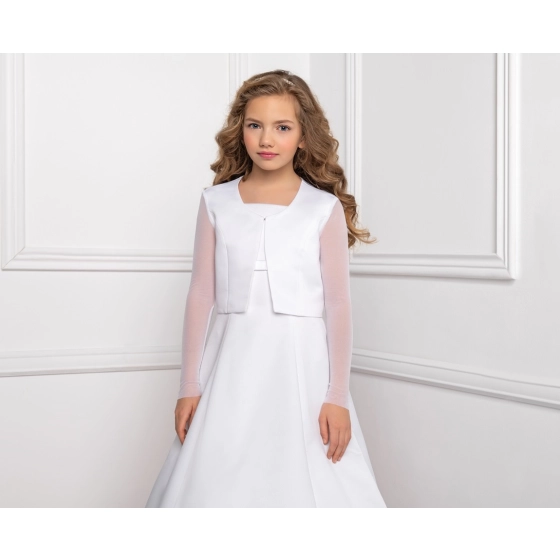 Boléro satin avec manches en tulle fille communion