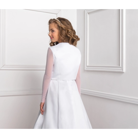 Boléro satin avec manches en tulle fille communion