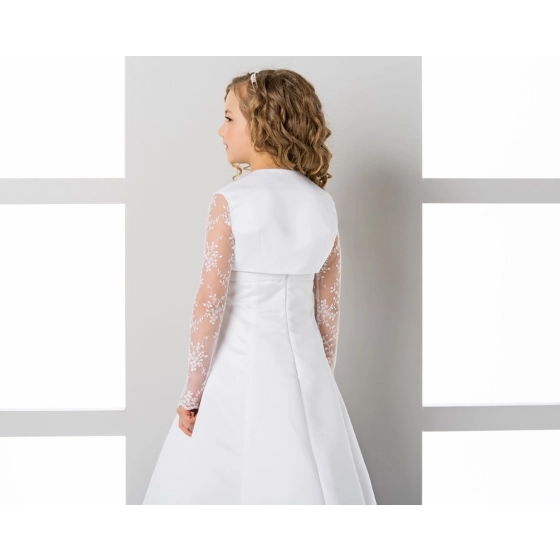 Boléro satin avec manches longues en dentelle communion
