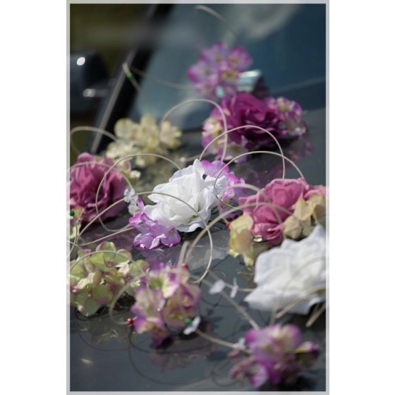 Déco Set  de voiture mariage  rose et Blanches