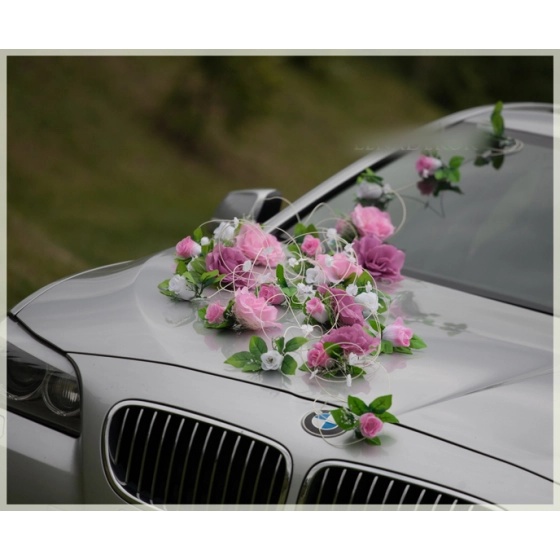 Décoration Voiture pour Mariage Roses rose et Blanches Kira